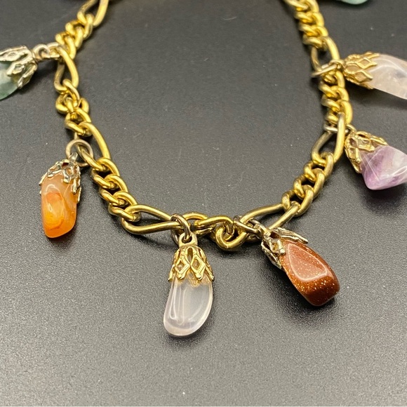 Gemstone Pebble Nugget Charm Bracelet Semi Precious Polished Stones - Picture 4 of 9